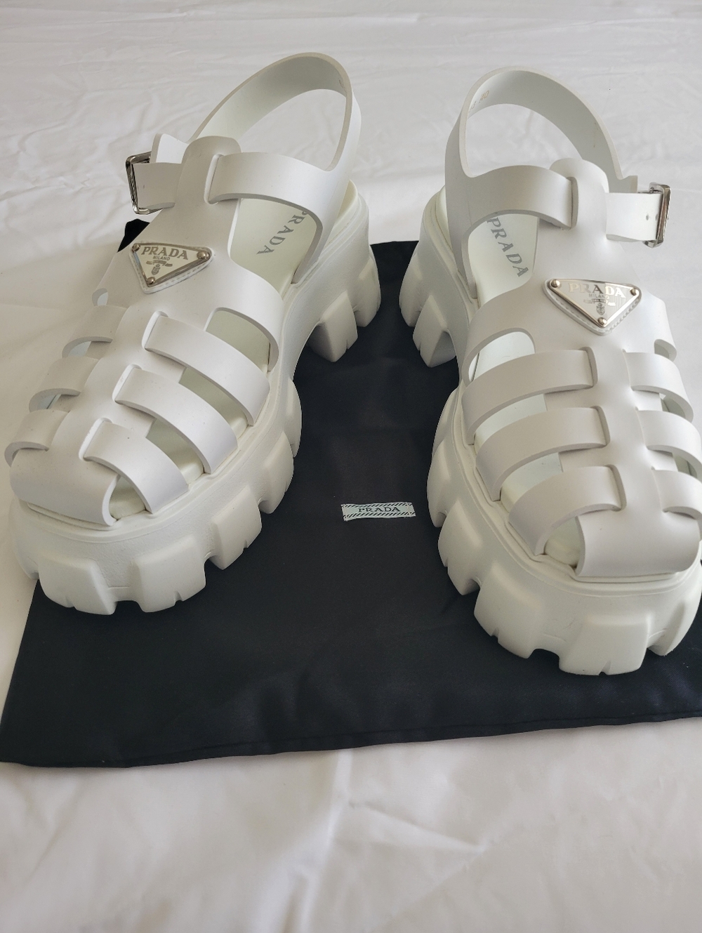 Prada White Platform Fisherman Sandals